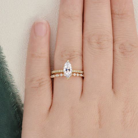 1.0 CT Marquise Cut Solitaire Pave Moissanite Bridal Ring Set 2 1.0 CT Marquise Cut Solitaire Pave Moissanite Bridal Ring Set 2