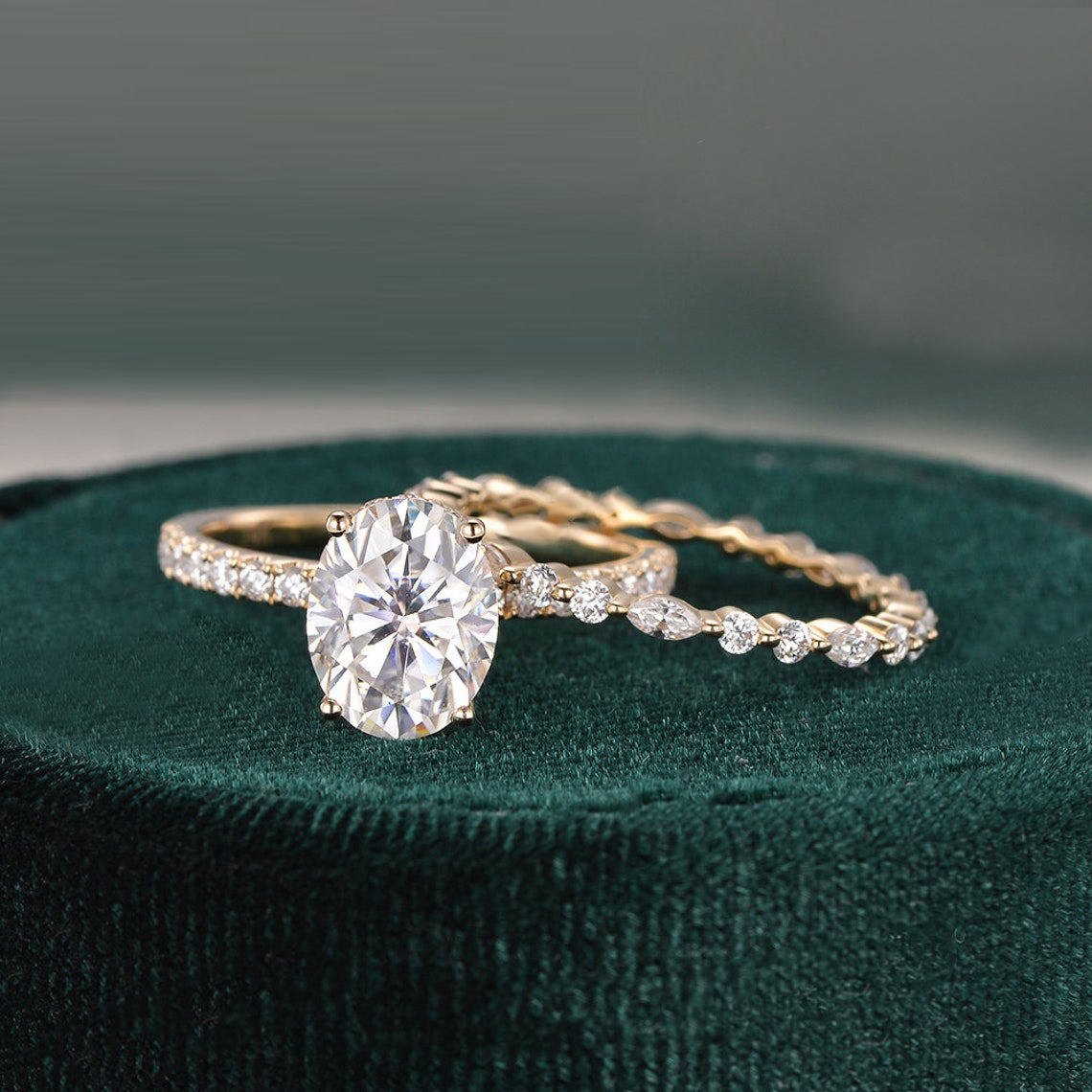 2.0 CT Oval Cut Solitaire Moissanite Bridal Ring Set 6 2.0 CT Oval Cut Solitaire Moissanite Bridal Ring Set 6