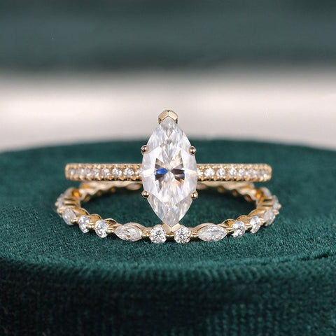 1.0 CT Marquise Cut Solitaire Pave Moissanite Bridal Ring Set 1 1.0 CT Marquise Cut Solitaire Pave Moissanite Bridal Ring Set 1