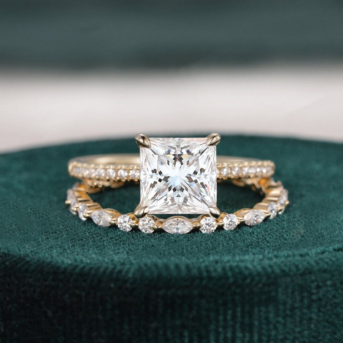 2.0 CT Princess Cut Solitaire Moissanite Bridal Ring Set 1 2.0 CT Princess Cut Solitaire Moissanite Bridal Ring Set 1