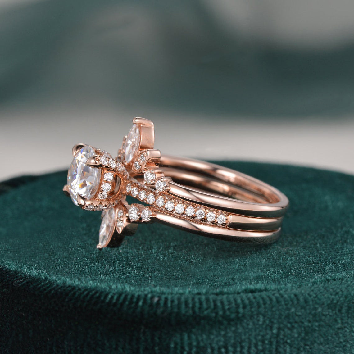 1.0 CT Round Cut Hidden Halo Moissanite Bridal Ring Set 6 1.0 CT Round Cut Hidden Halo Moissanite Bridal Ring Set 6