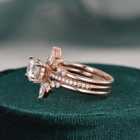 1.0 CT Round Cut Hidden Halo Moissanite Bridal Ring Set 6 1.0 CT Round Cut Hidden Halo Moissanite Bridal Ring Set 6