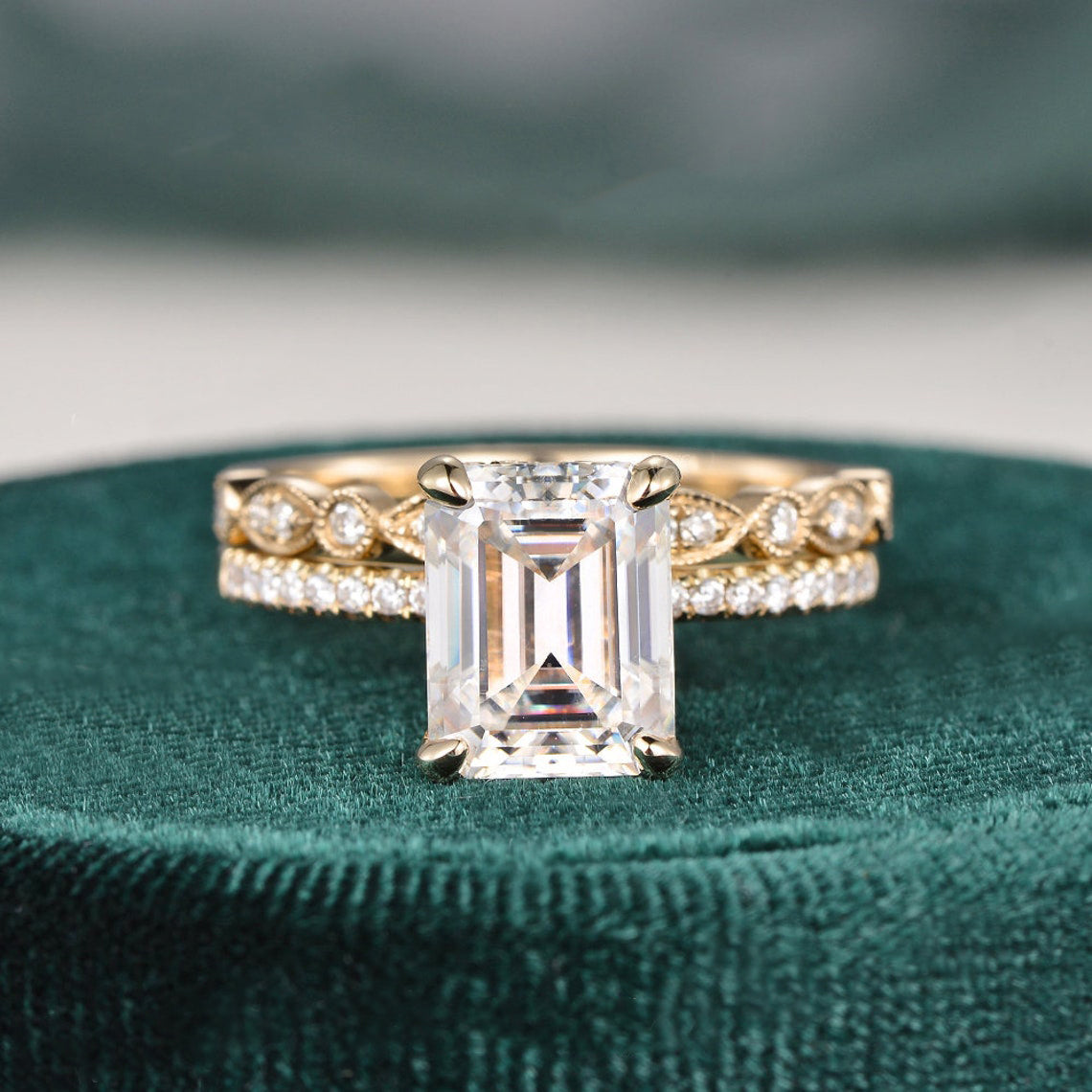 2.50 CT Emerald Cut Solitaire Style Moissanite Bridal Ring Set 4 2.50 CT Emerald Cut Solitaire Style Moissanite Bridal Ring Set 4