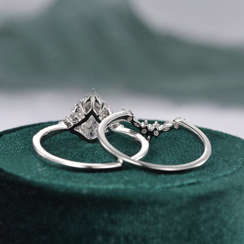 1.50 CT Pear Cut Cluster Art Deco Moissanite Bridal Ring Set 8 1.50 CT Pear Cut Cluster Art Deco Moissanite Bridal Ring Set 8