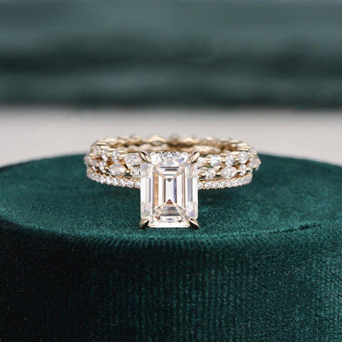 2.50 CT Emerald Cut Solitaire Style Moissanite Bridal Ring Set 1 2.50 CT Emerald Cut Solitaire Style Moissanite Bridal Ring Set 1