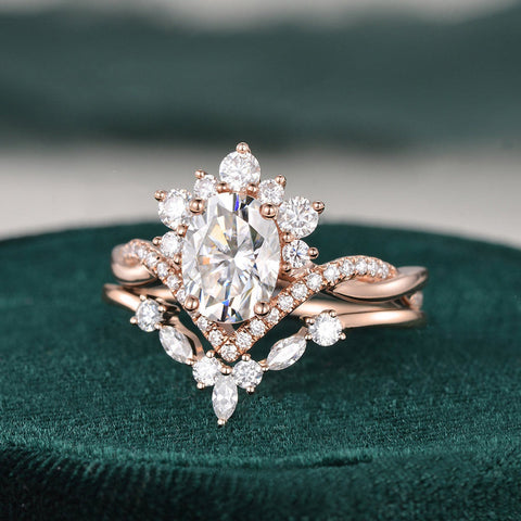 1.50 CT Oval Cut Twisted Art Deco Moissanite Bridal Ring Set 5 1.50 CT Oval Cut Twisted Art Deco Moissanite Bridal Ring Set 5