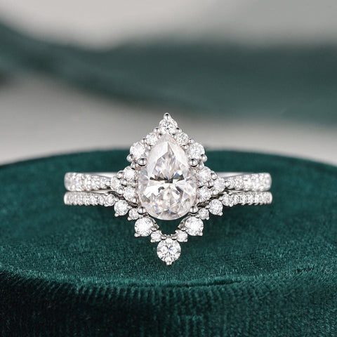 1.50 CT Pear Cut Cluster Moissanite Bridal Ring Set 1 1.50 CT Pear Cut Cluster Moissanite Bridal Ring Set 1