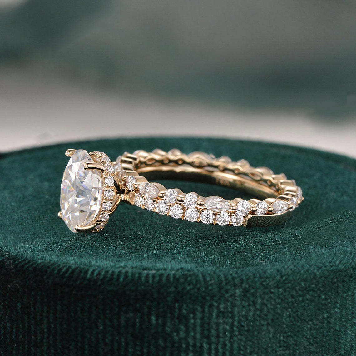 2.0 CT Oval Cut Solitaire Moissanite Bridal Ring Set 7 2.0 CT Oval Cut Solitaire Moissanite Bridal Ring Set 7