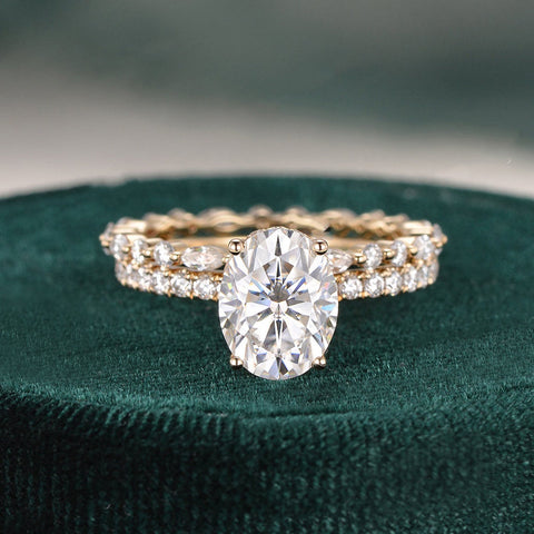 2.0 CT Oval Cut Solitaire Moissanite Bridal Ring Set 3 2.0 CT Oval Cut Solitaire Moissanite Bridal Ring Set 3