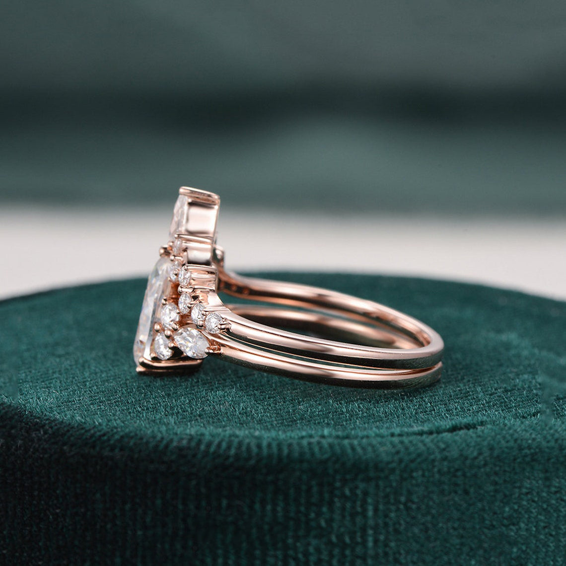 1.50 CT Pear Cut Cluster Moissanite Bridal Ring Set 5 1.50 CT Pear Cut Cluster Moissanite Bridal Ring Set 5
