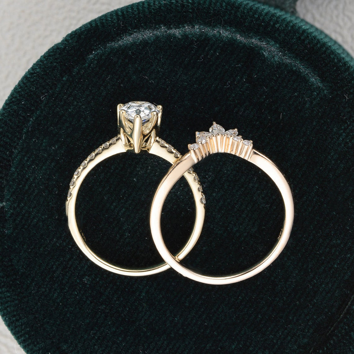 1.0 CT Pear Cut Solitaire Pave Setting Moissanite Bridal Ring Set 6 1.0 CT Pear Cut Solitaire Pave Setting Moissanite Bridal Ring Set 6
