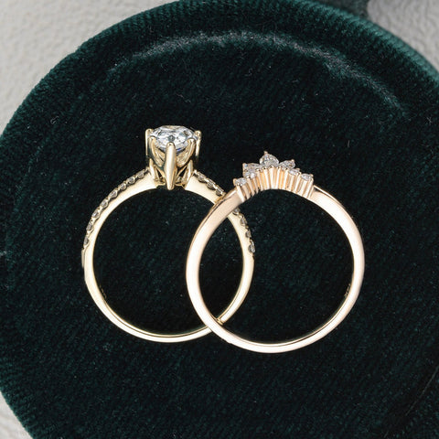 1.0 CT Pear Cut Solitaire Pave Setting Moissanite Bridal Ring Set 6 1.0 CT Pear Cut Solitaire Pave Setting Moissanite Bridal Ring Set 6