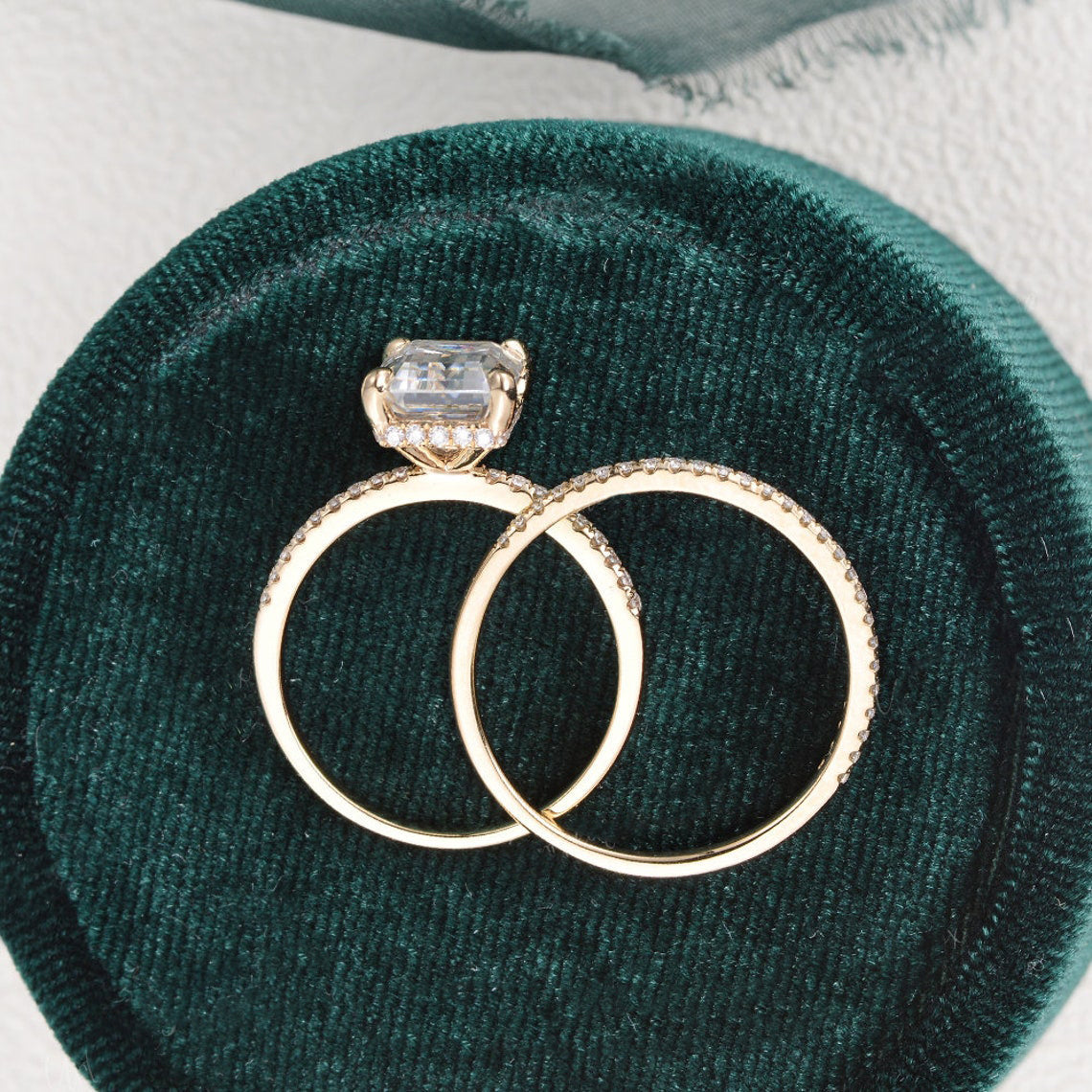 1.50 CT Emerald Cut Hidden Halo Moissanite Bridal Ring Set 8 1.50 CT Emerald Cut Hidden Halo Moissanite Bridal Ring Set 8