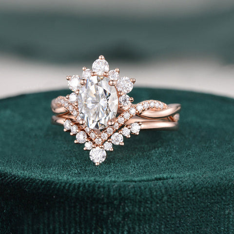 1.50 CT Oval Cut Cluster Moissanite Bridal Ring Set 5 1.50 CT Oval Cut Cluster Moissanite Bridal Ring Set 5