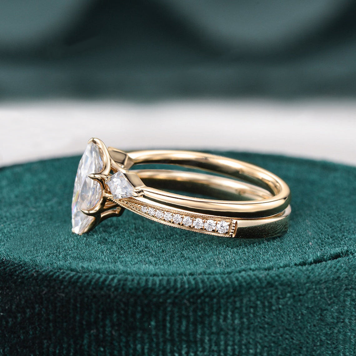 1.0 CT Marquise Cut Pave Moissanite Bridal Ring Set 6 1.0 CT Marquise Cut Pave Moissanite Bridal Ring Set 6
