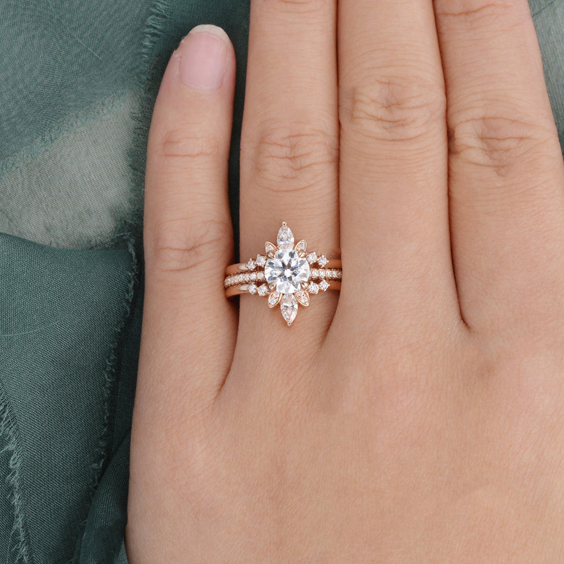 1.0 CT Round Cut Hidden Halo Moissanite Bridal Ring Set 2 1.0 CT Round Cut Hidden Halo Moissanite Bridal Ring Set 2