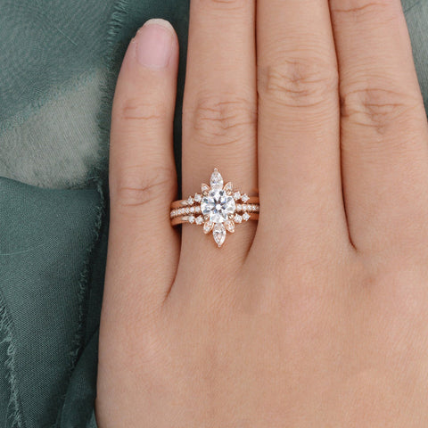 1.0 CT Round Cut Hidden Halo Moissanite Bridal Ring Set 2 1.0 CT Round Cut Hidden Halo Moissanite Bridal Ring Set 2