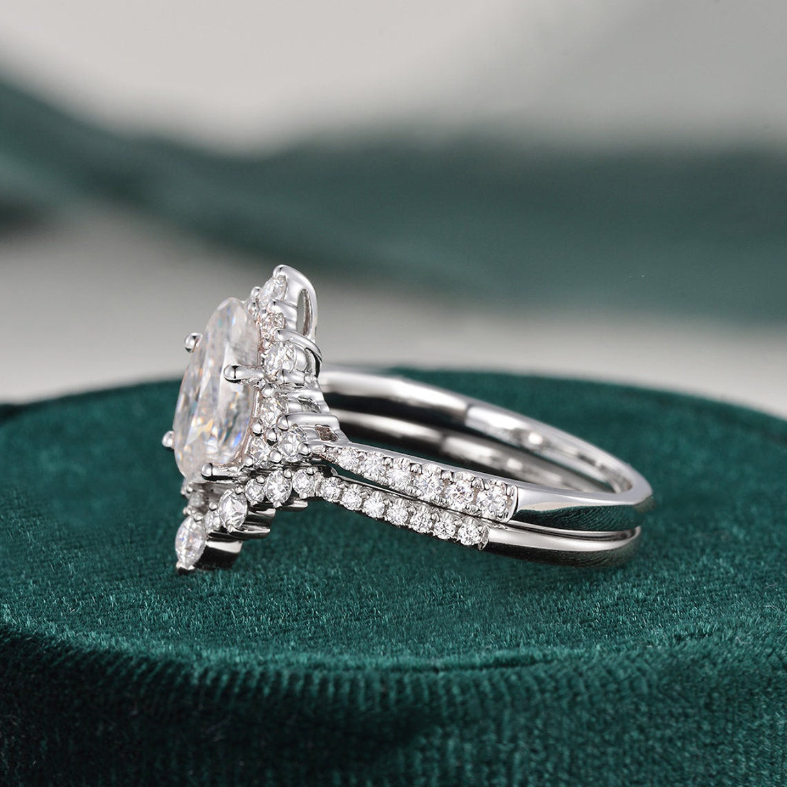 1.50 CT Pear Cut Cluster Moissanite Bridal Ring Set 5 1.50 CT Pear Cut Cluster Moissanite Bridal Ring Set 5