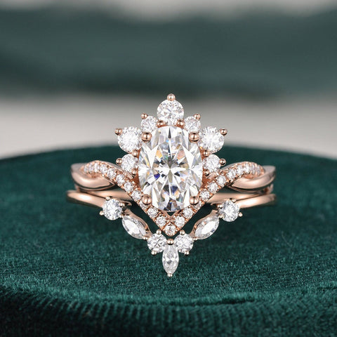 1.50 CT Oval Cut Twisted Art Deco Moissanite Bridal Ring Set 1 1.50 CT Oval Cut Twisted Art Deco Moissanite Bridal Ring Set 1