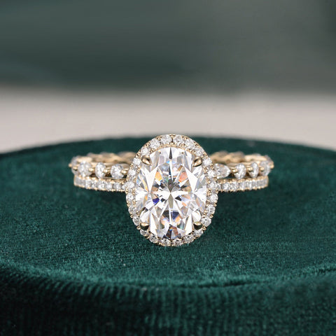 2.0 CT Oval Cut Halo Moissanite Bridal Ring Set 4 2.0 CT Oval Cut Halo Moissanite Bridal Ring Set 4