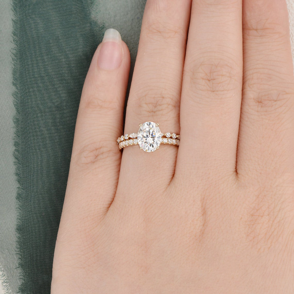 2.0 CT Oval Cut Solitaire Moissanite Bridal Ring Set 2 2.0 CT Oval Cut Solitaire Moissanite Bridal Ring Set 2