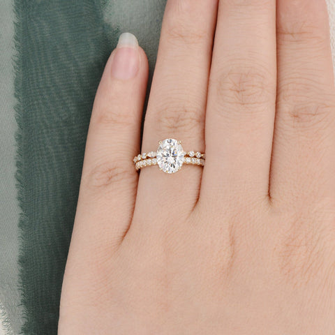 2.0 CT Oval Cut Solitaire Moissanite Bridal Ring Set 2 2.0 CT Oval Cut Solitaire Moissanite Bridal Ring Set 2