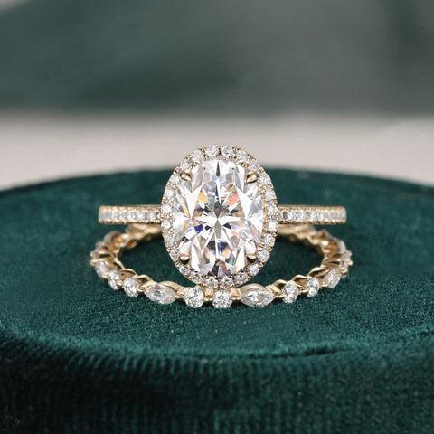 2.0 CT Oval Cut Halo Moissanite Bridal Ring Set 1 2.0 CT Oval Cut Halo Moissanite Bridal Ring Set 1