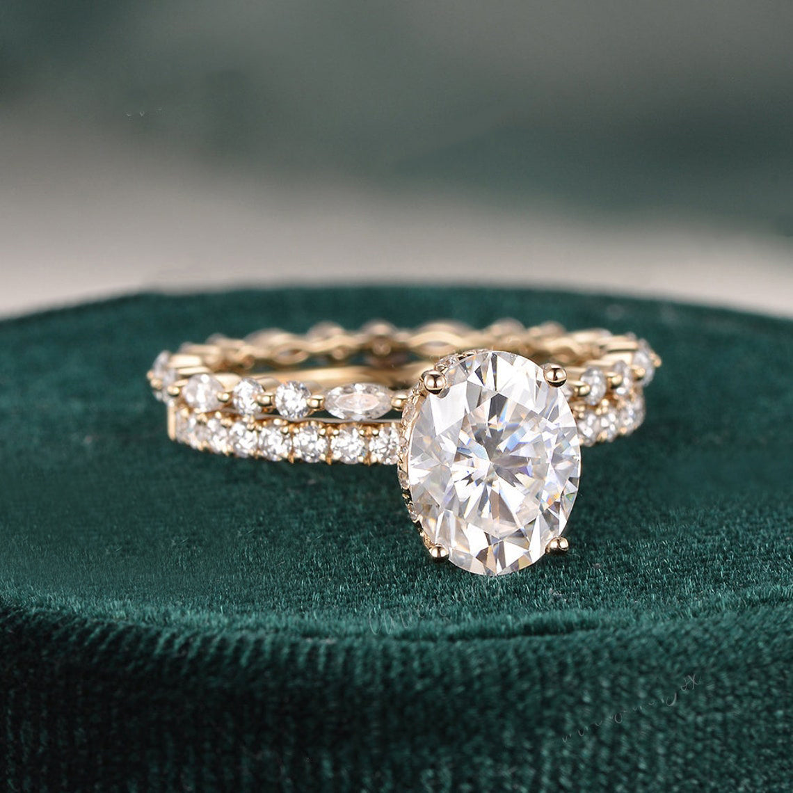 2.0 CT Oval Cut Solitaire Moissanite Bridal Ring Set 4 2.0 CT Oval Cut Solitaire Moissanite Bridal Ring Set 4