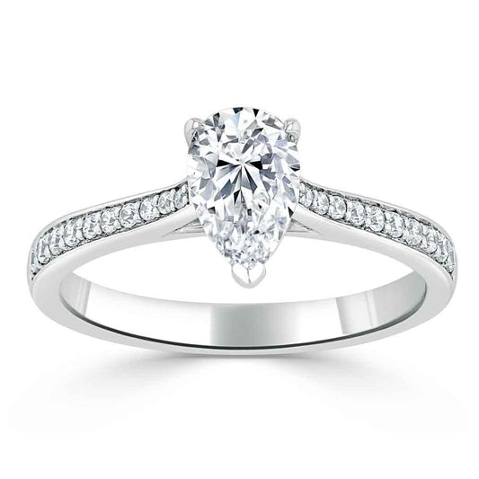 0.75 CT Pear Cut Solitaire Engagement Ring With Channel Pave Setting 2