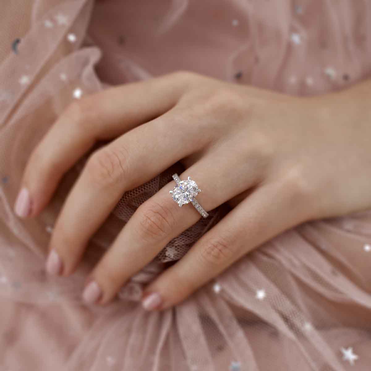 3.0 CT Oval Shaped Moissanite Solitaire Style Pave Engagement Ring 4 3.0 CT Oval Shaped Moissanite Solitaire Style Pave Engagement Ring 4