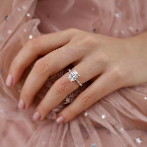 3.0 CT Oval Shaped Moissanite Solitaire Style Pave Engagement Ring 4 3.0 CT Oval Shaped Moissanite Solitaire Style Pave Engagement Ring 4