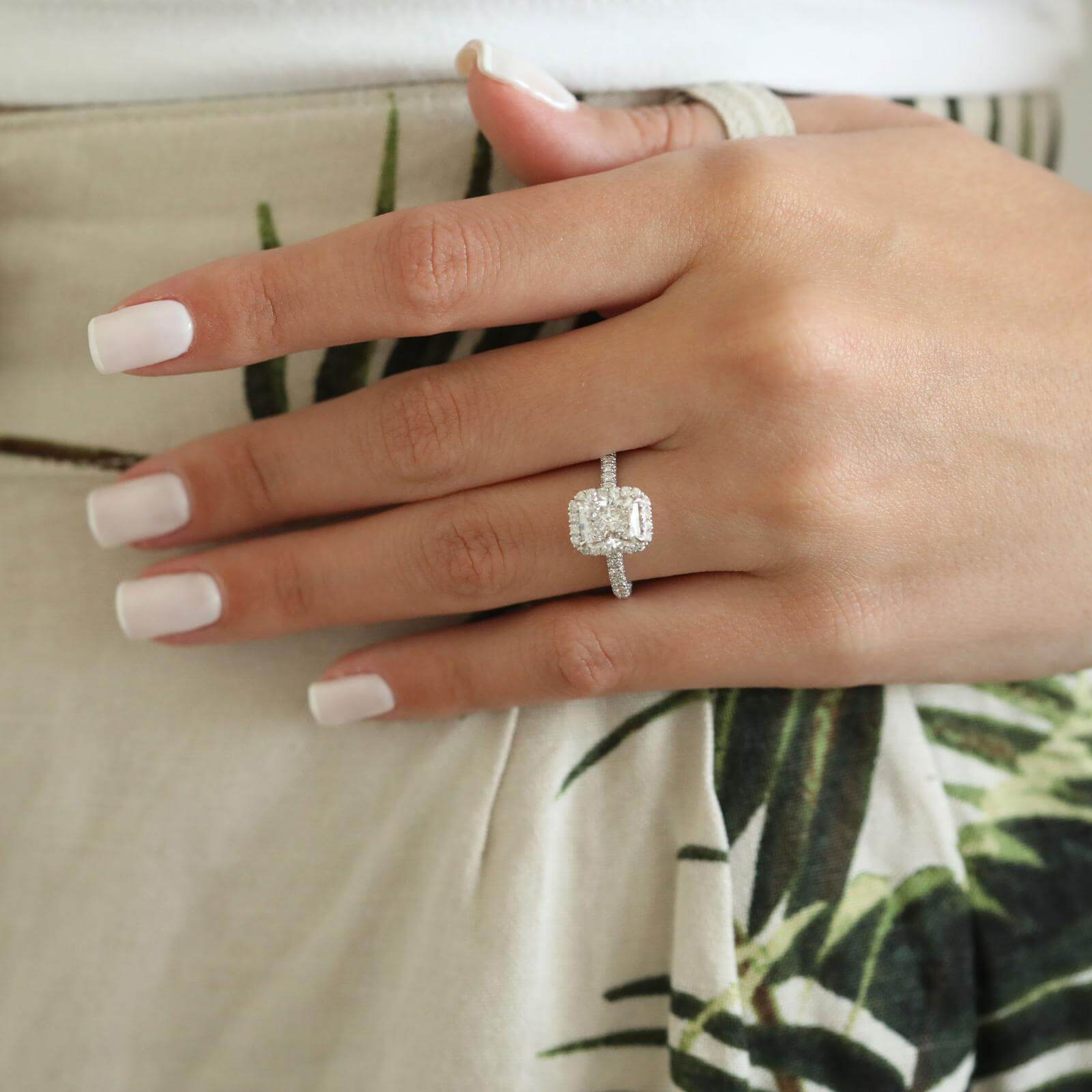 1.67 CT Radiant Halo Pave Moissanite Engagement Ring 1 1.67 CT Radiant Halo Pave Moissanite Engagement Ring 1