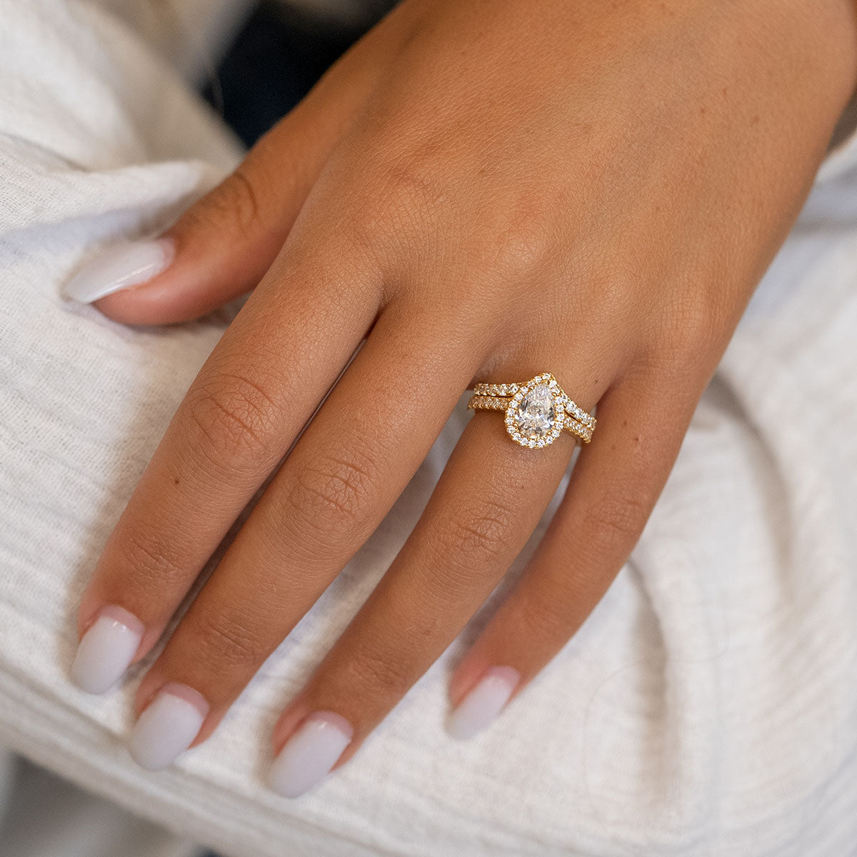 Pear Halo & Pave Lab Grown Diamond Engagement Ring