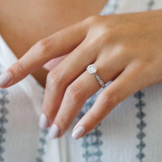 1.0 CT Round Shaped Pave Moissanite Engagement Ring