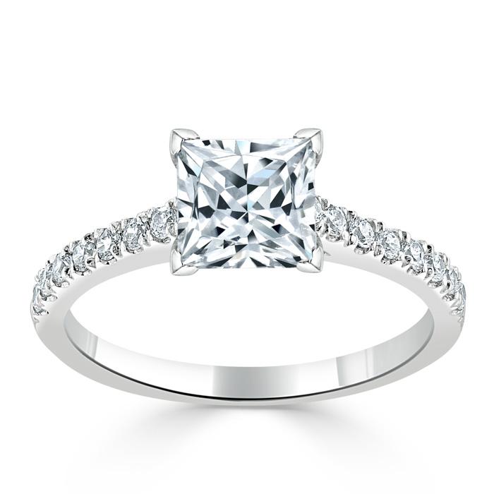 1.0 CT Princess Cut Solitaire Pave Setting Moissanite Engagement Ring 2 1.0 CT Princess Cut Solitaire Pave Setting Moissanite Engagement Ring 2