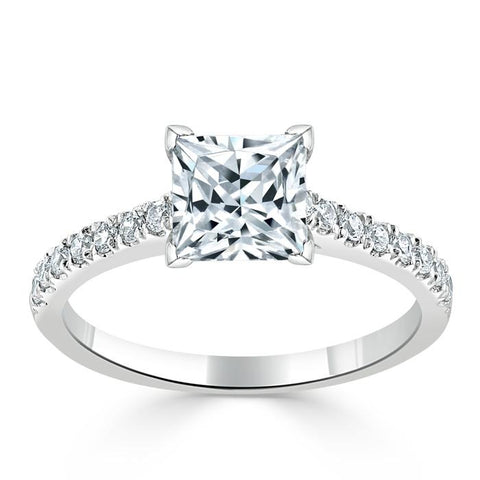 1.0 CT Princess Cut Solitaire Pave Setting Moissanite Engagement Ring 2 1.0 CT Princess Cut Solitaire Pave Setting Moissanite Engagement Ring 2