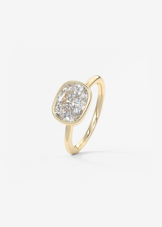 Elongated Cushion East West Bezel Lab Grown Diamond Engagement Ring