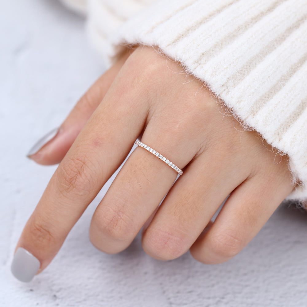 0.14 CT Round Shaped Moissanite Half Eternity Wedding Band 5 0.14 CT Round Shaped Moissanite Half Eternity Wedding Band 5