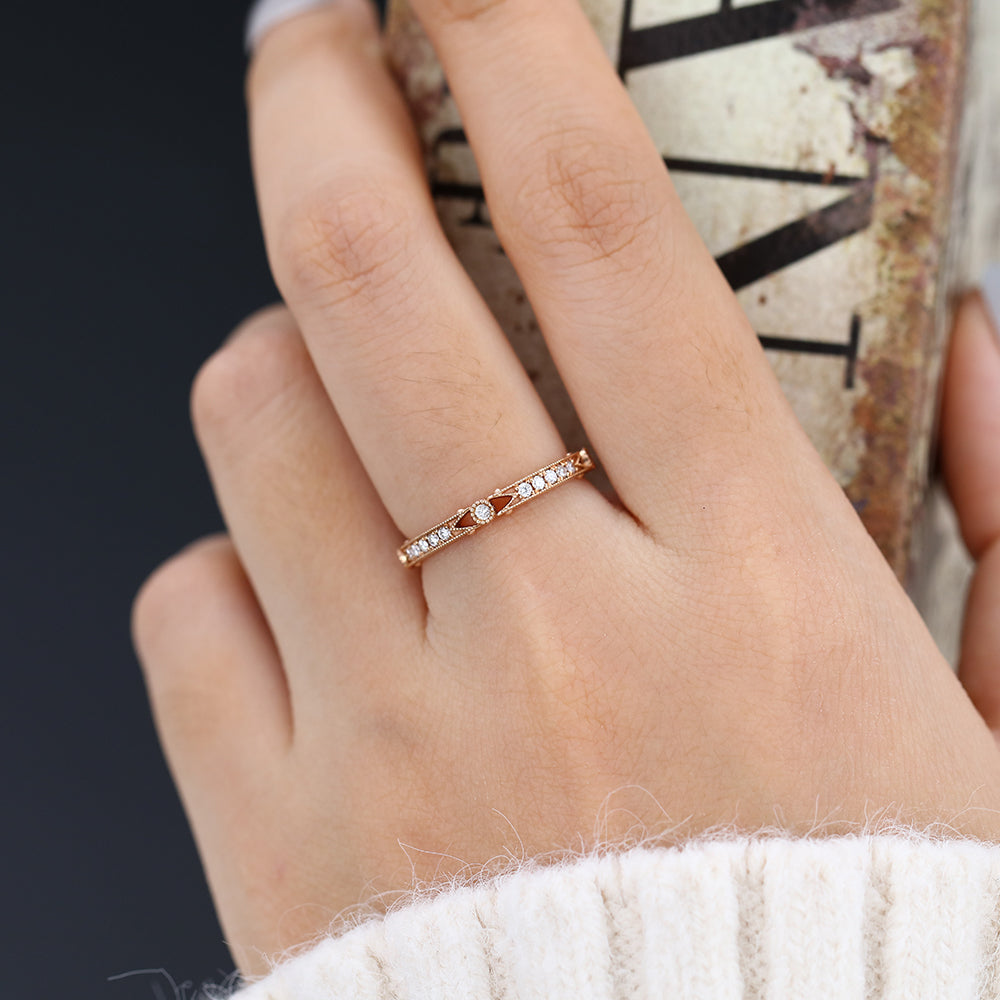 0.15 CT Round Shaped Moissanite Vintage Wedding Band 6 0.15 CT Round Shaped Moissanite Vintage Wedding Band 6