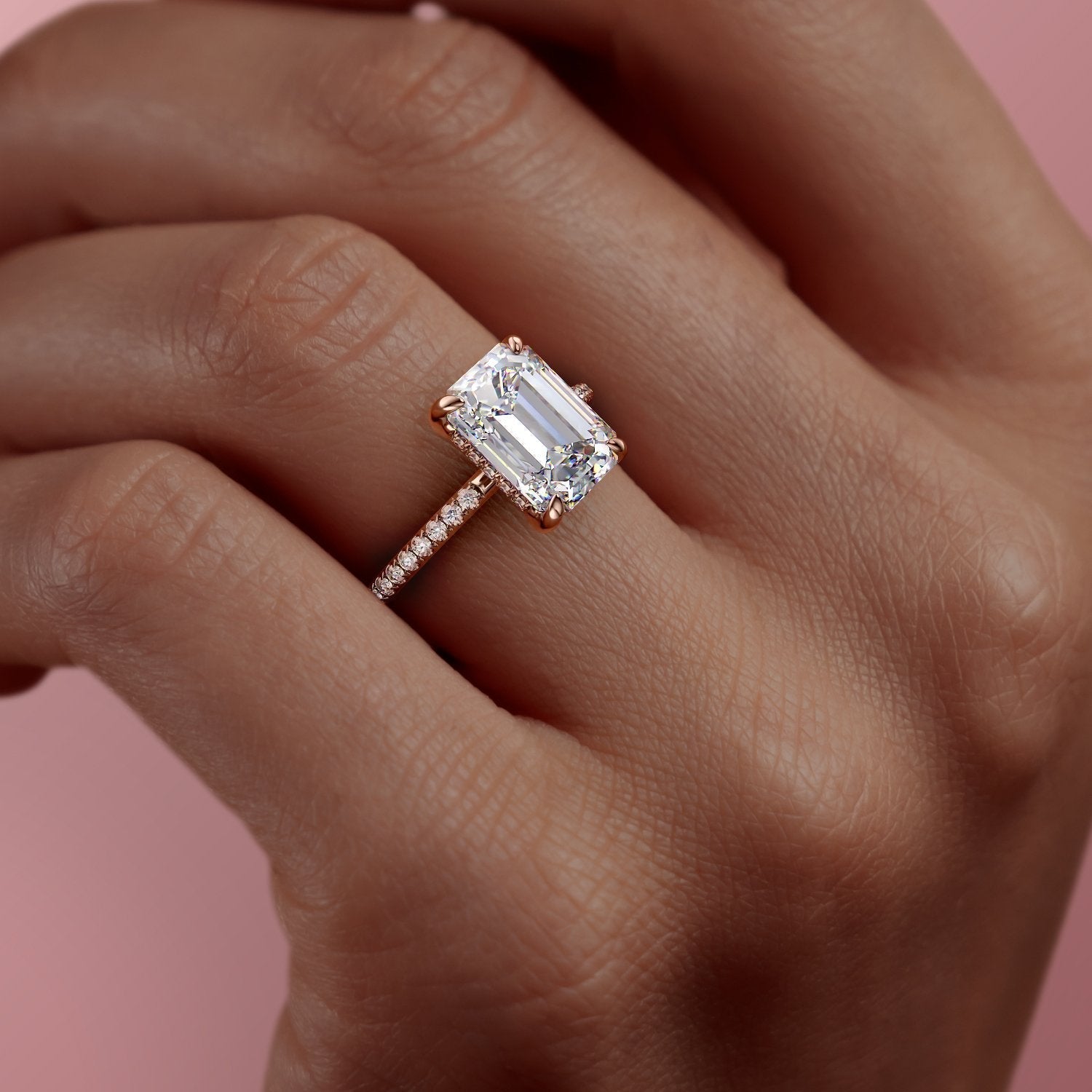 2.10 CT Emerald Cut Hidden Halo Pave Setting Moissanite Engagement Ring 9 2.10 CT Emerald Cut Hidden Halo Pave Setting Moissanite Engagement Ring 9