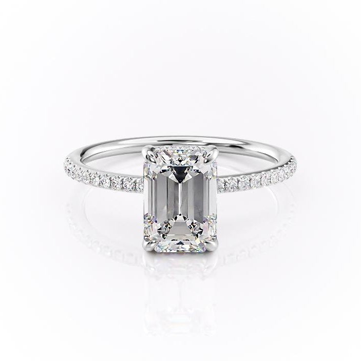 2.10 CT Emerald Cut Hidden Halo Pave Setting Moissanite Engagement Ring 10 2.10 CT Emerald Cut Hidden Halo Pave Setting Moissanite Engagement Ring 10
