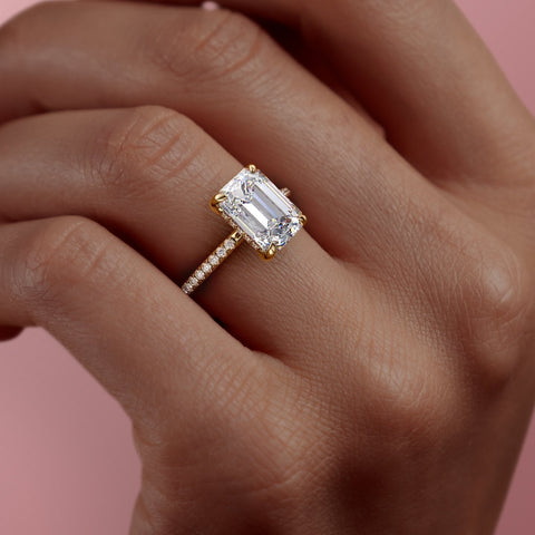 2.10 CT Emerald Cut Hidden Halo Pave Setting Moissanite Engagement Ring 8 2.10 CT Emerald Cut Hidden Halo Pave Setting Moissanite Engagement Ring 8