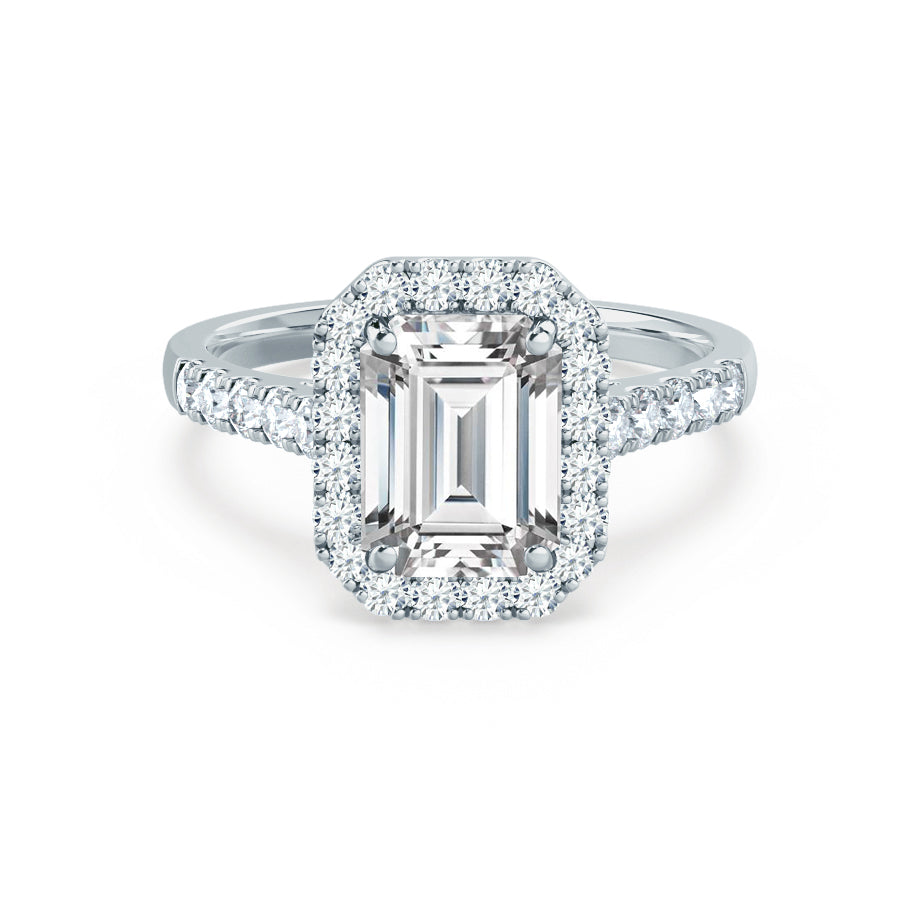 1.01 CT Emerald Shaped Moissanite Halo Style Engagement Ring 7 1.01 CT Emerald Shaped Moissanite Halo Style Engagement Ring 7