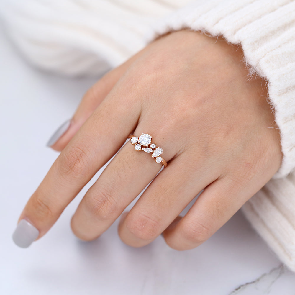 1.0 CT Round, Marquise & Pear Shaped Moissanite Cluster Wedding Band 6 1.0 CT Round, Marquise & Pear Shaped Moissanite Cluster Wedding Band 6