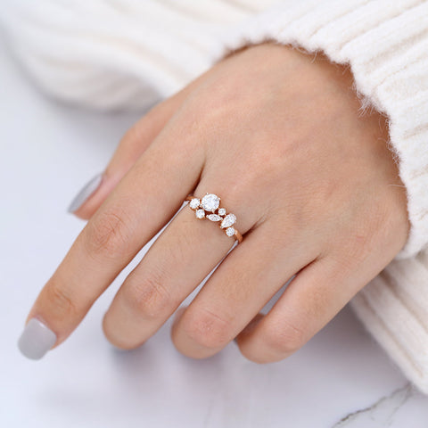 1.0 CT Round, Marquise & Pear Shaped Moissanite Cluster Wedding Band 6 1.0 CT Round, Marquise & Pear Shaped Moissanite Cluster Wedding Band 6