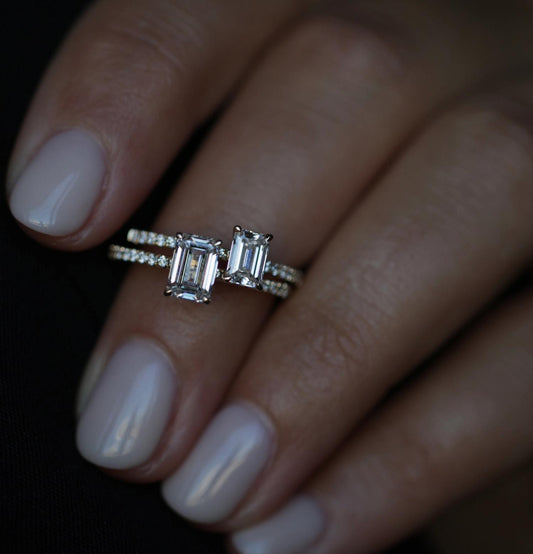 Emerald Cut Pave Lab Grown Diamond Engagement Ring
