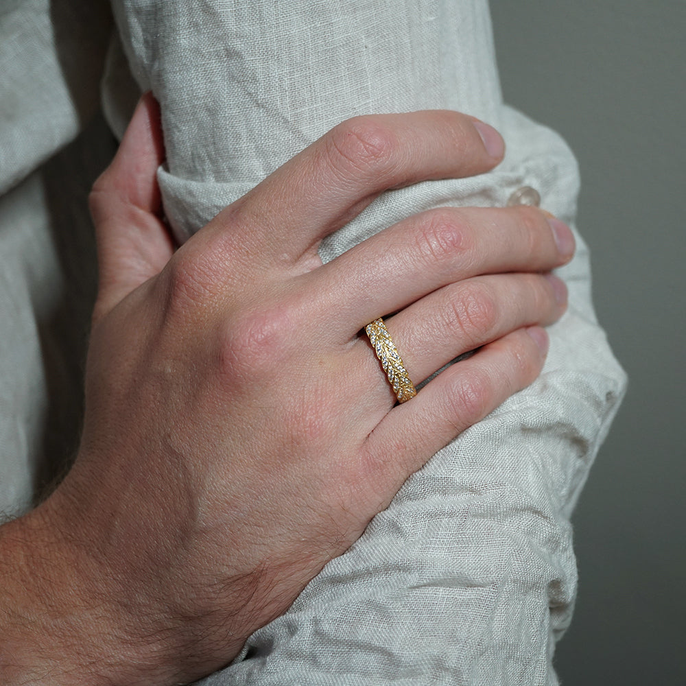 Round Stones Feather Style Men's Wedding Band 4 Round Stones Feather Style Men's Wedding Band 4
