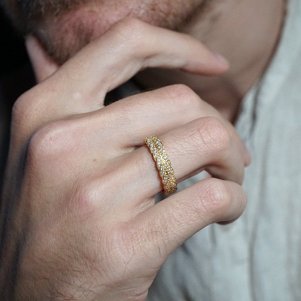 Round Stones Feather Style Men's Wedding Band 8 Round Stones Feather Style Men's Wedding Band 8