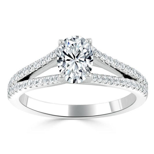 0.75 CT Oval Cut Solitaire Split Shank Style Moissanite Engagement Ring 2