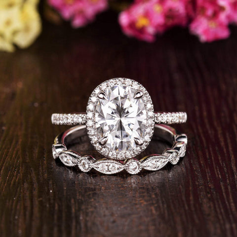 1.50 CT Oval Cut Halo Moissanite Bridal Ring Set 1 1.50 CT Oval Cut Halo Moissanite Bridal Ring Set 1